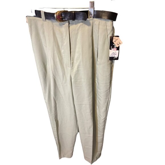 Dyanna B NWT Sage Green Pleated Pants Black Belt Sz 14 - Picture 5 of 7